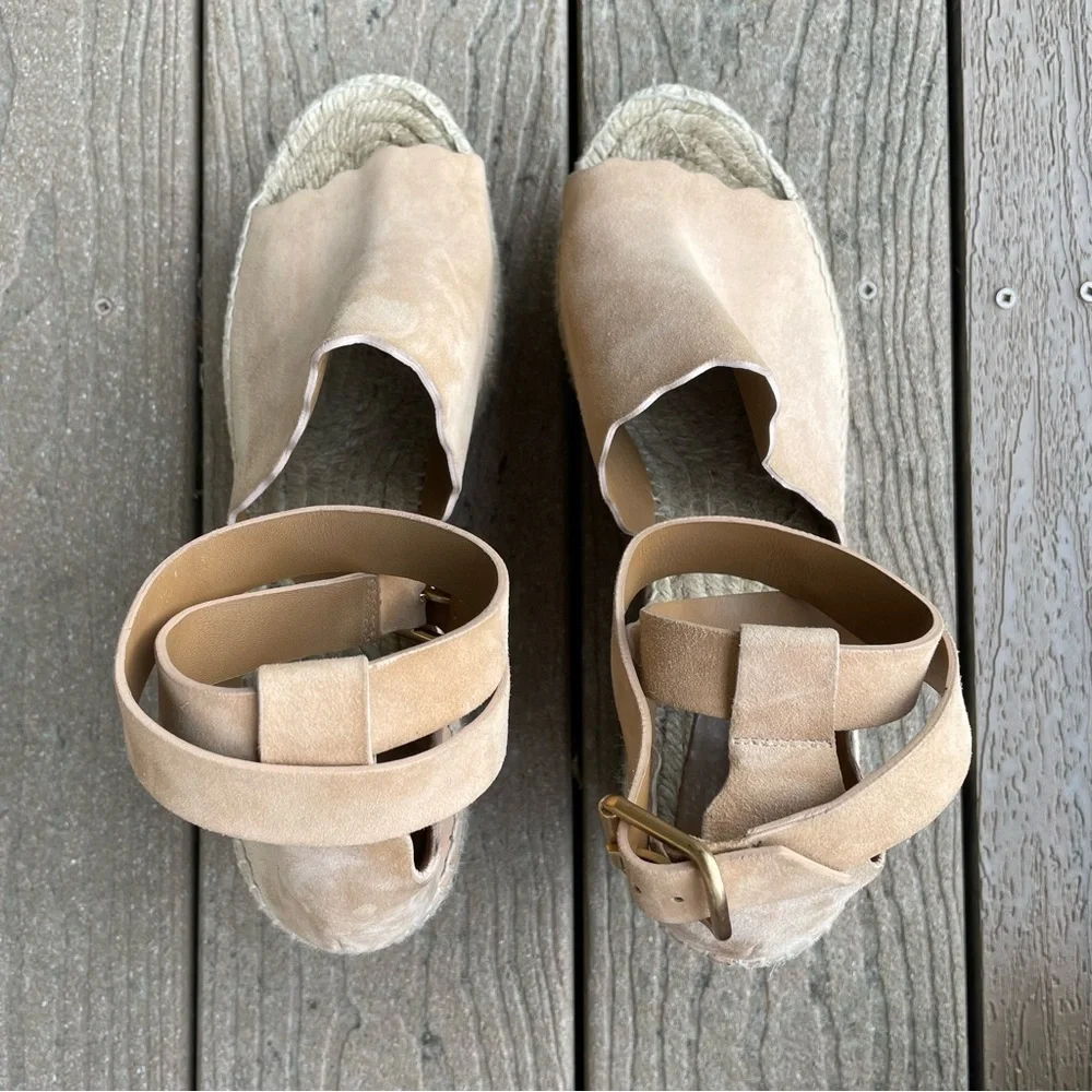 Chloe Beige Tan Suede Espadrille Wedge Sandals